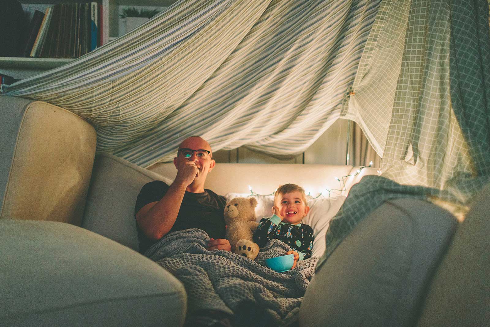 dad and son watching tv