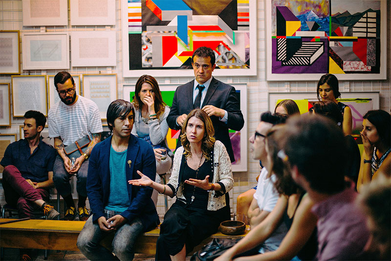 Woman leads meeting