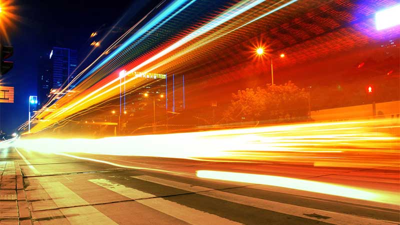 street with streaking lights
