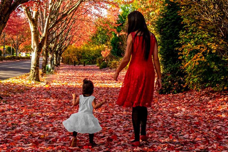 mother and daughter walking