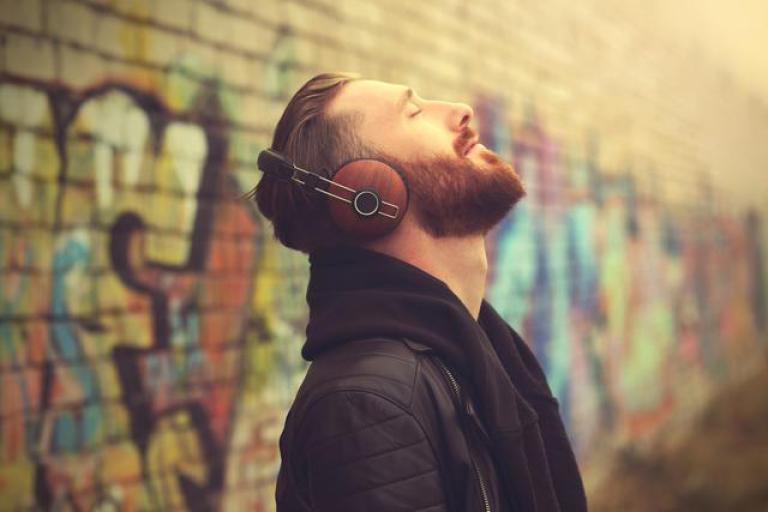 man listening to music