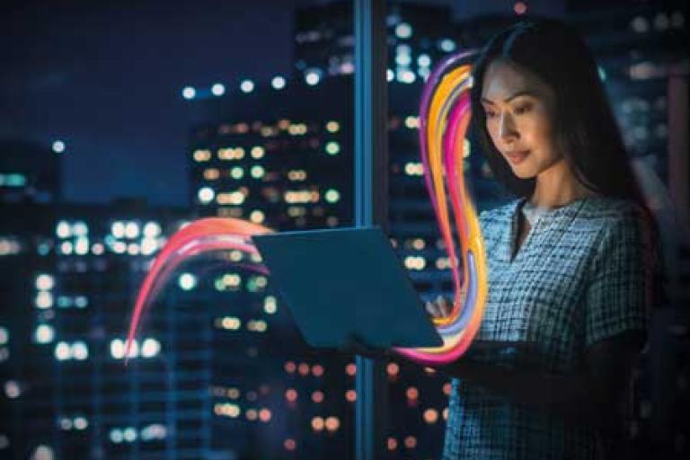 woman using laptop