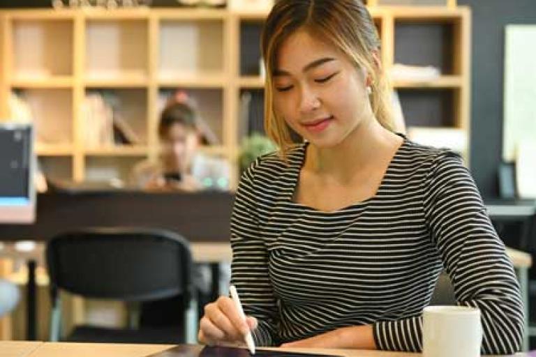 woman working in library